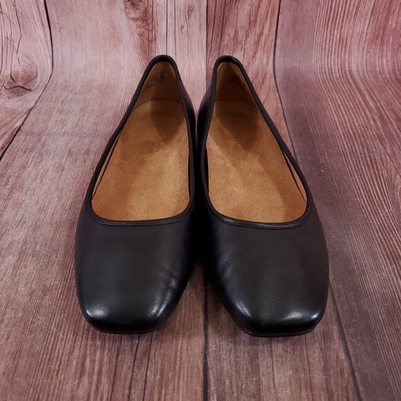 Vionic Orinda Ballet Flats Womens Size 8.5 Wide Square Toe Shoes Black Leather - Picture 4 of 15